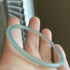 Icy Blue Grey Chalcedony Ding Dong Bangle 59mm Minimalist Stacking Bracelet